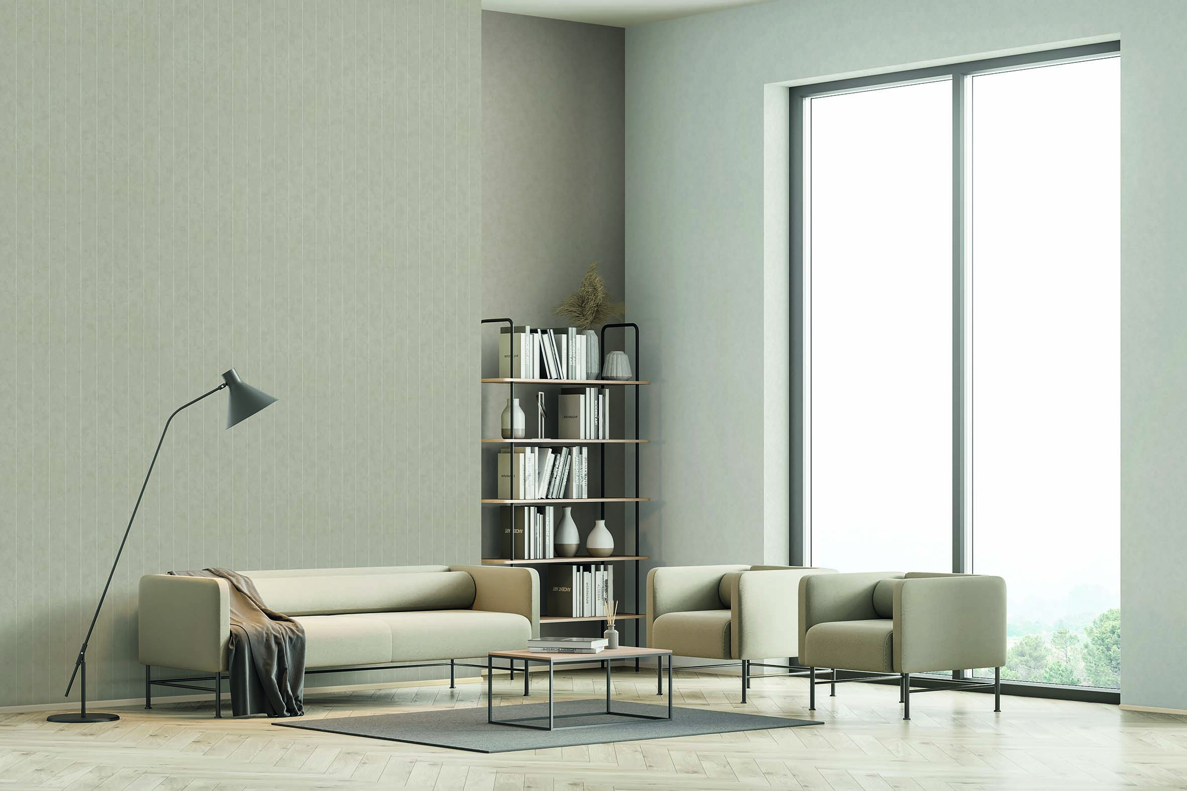 Modern,Living,Room,Interior,With,Panoramic,Windows,Furnished,By,Beige