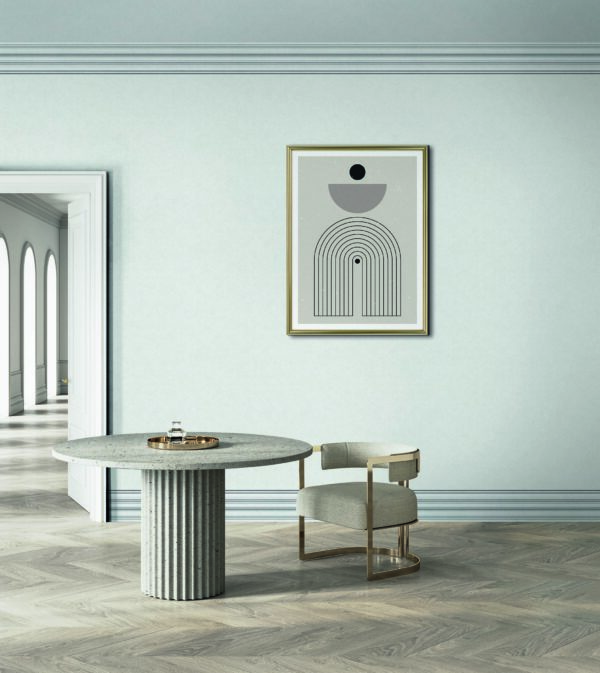 White,Classic,Interior,With,Round,Table,,Chair,And,Moldings.,3d
