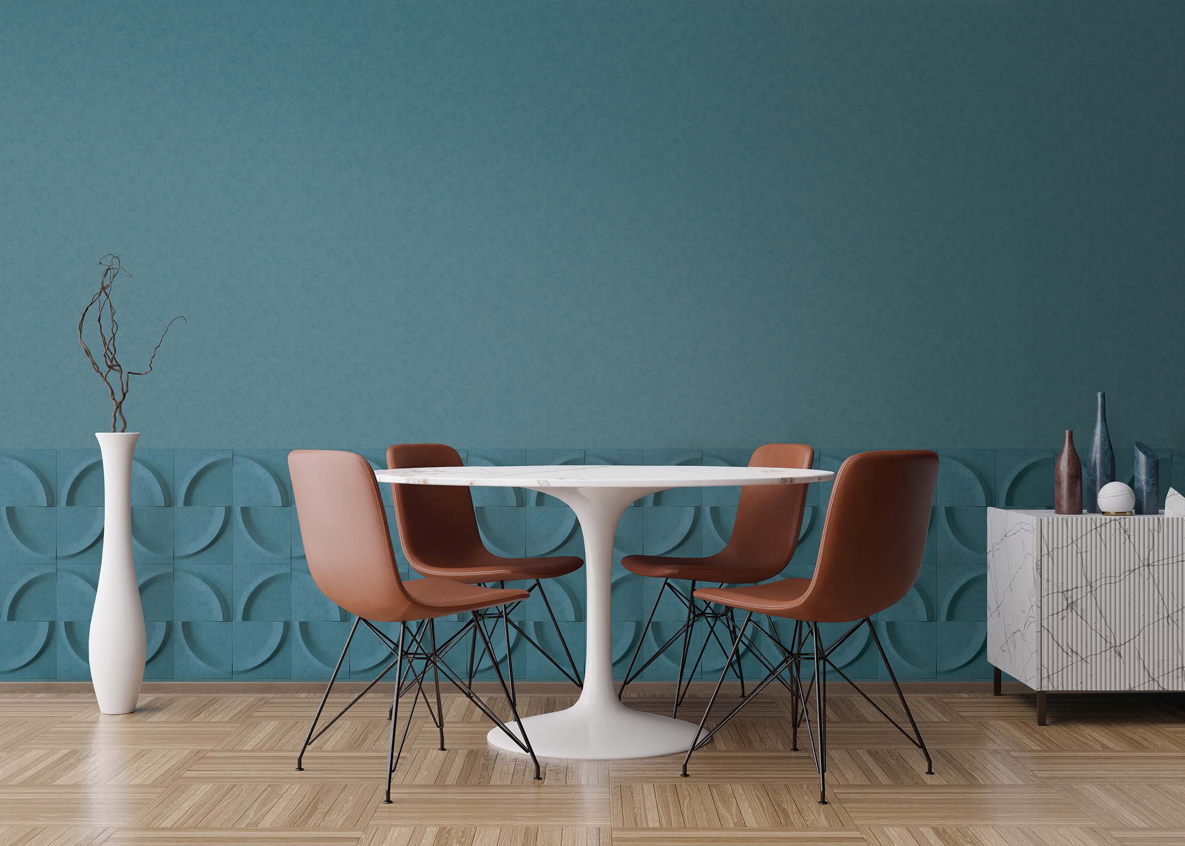 Empty,Blue,Wall,In,Modern,Dining,Room.,Mock,Up,Interior