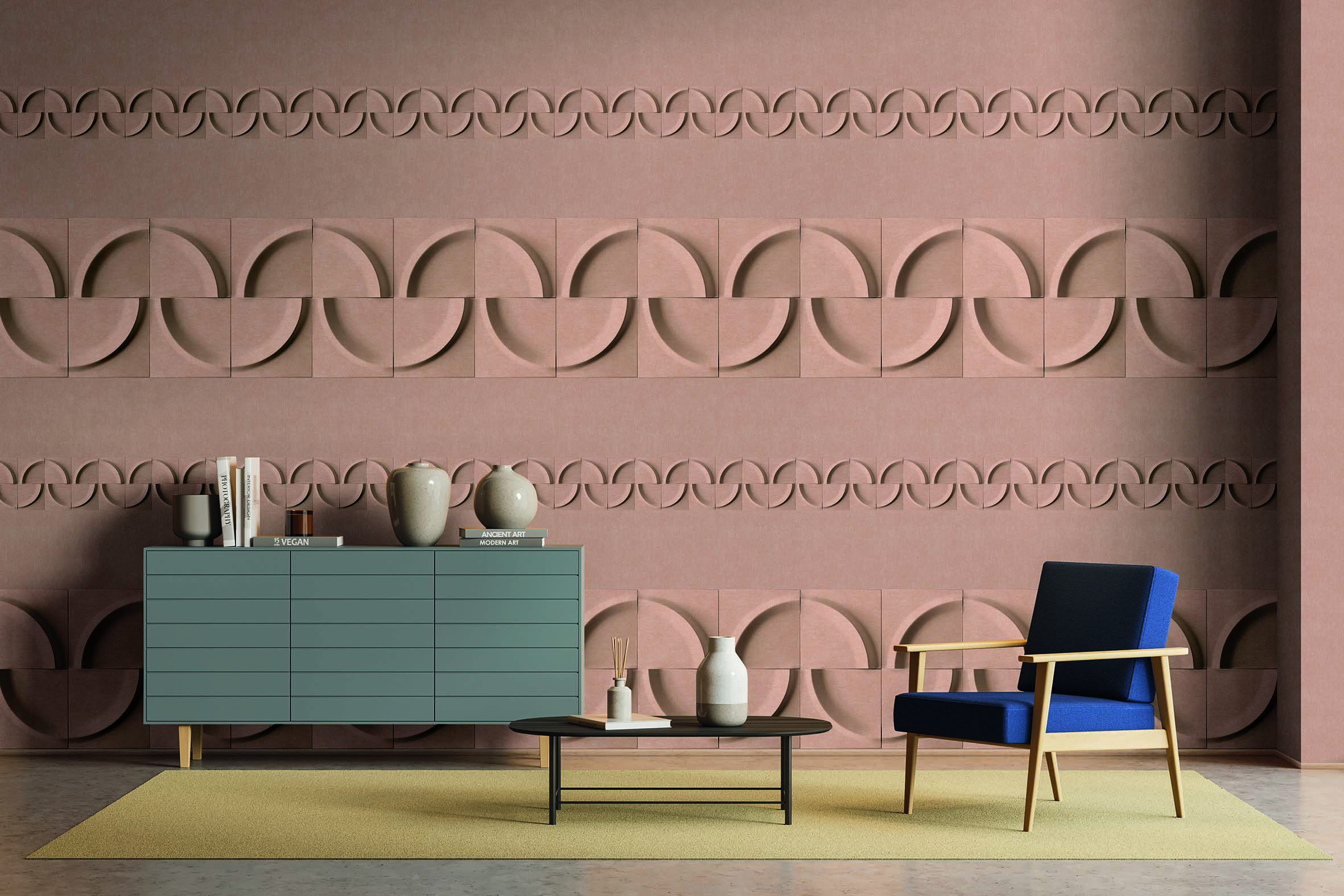 Interior,Of,Stylish,Living,Room,With,Orange,Walls,,Concrete,Floor,